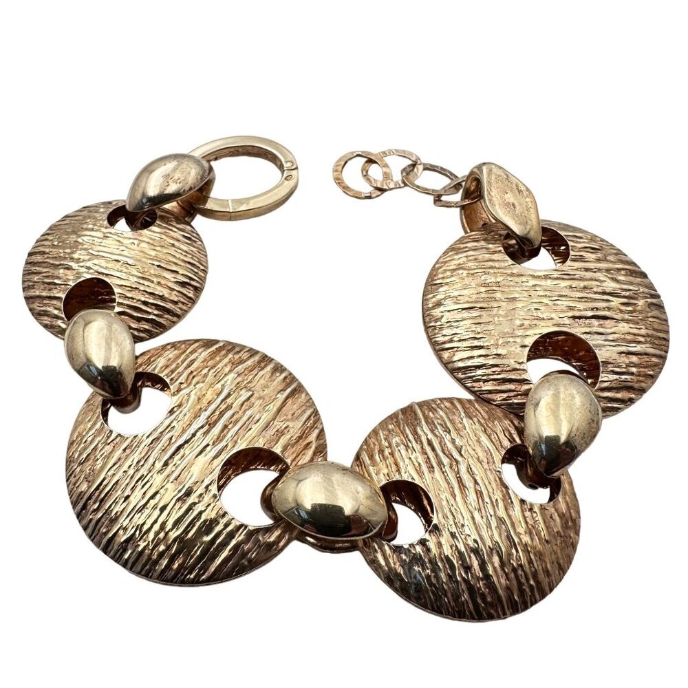 Yellow Gold Sterling Silver Womens Bracelet Modern Design Bold Statement